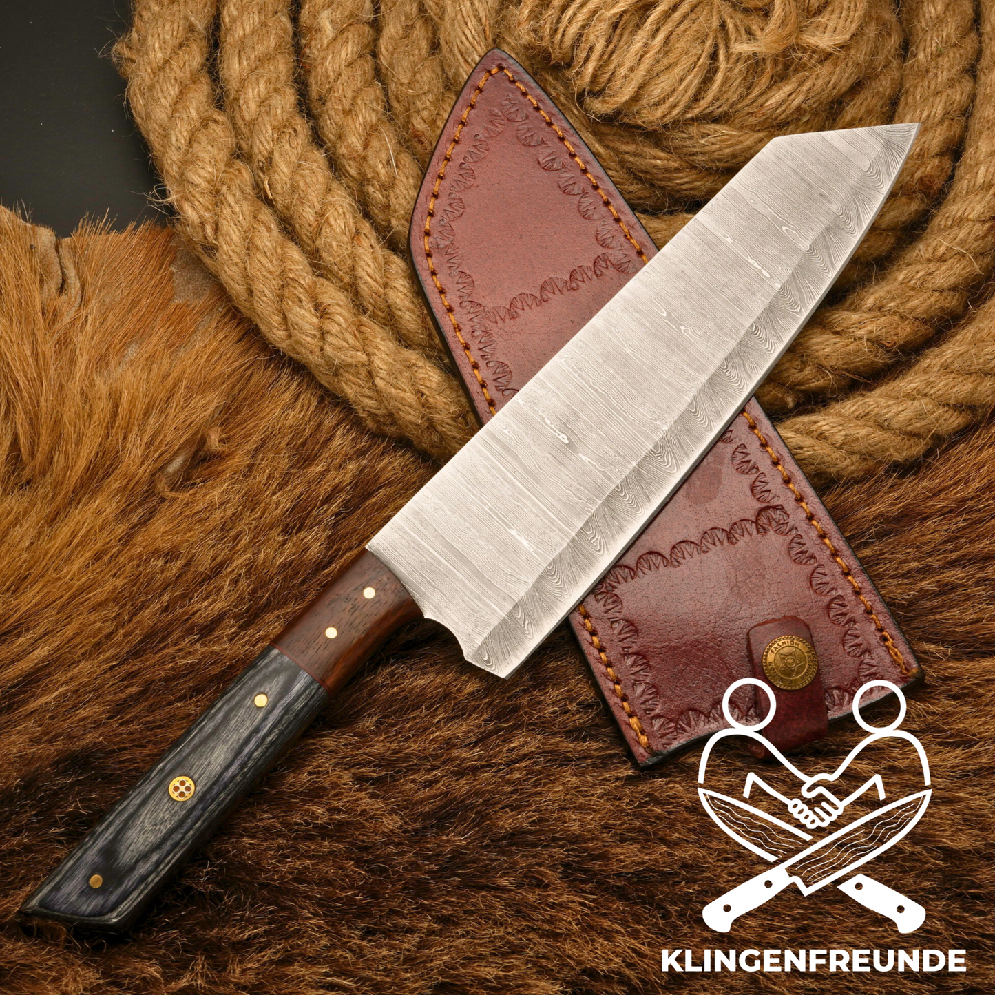 Damast Küchenmesser Kiritsuke - Rosen- & Pakkaholz