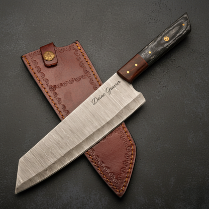 Damast Küchenmesser Kiritsuke - Rosen- & Pakkaholz