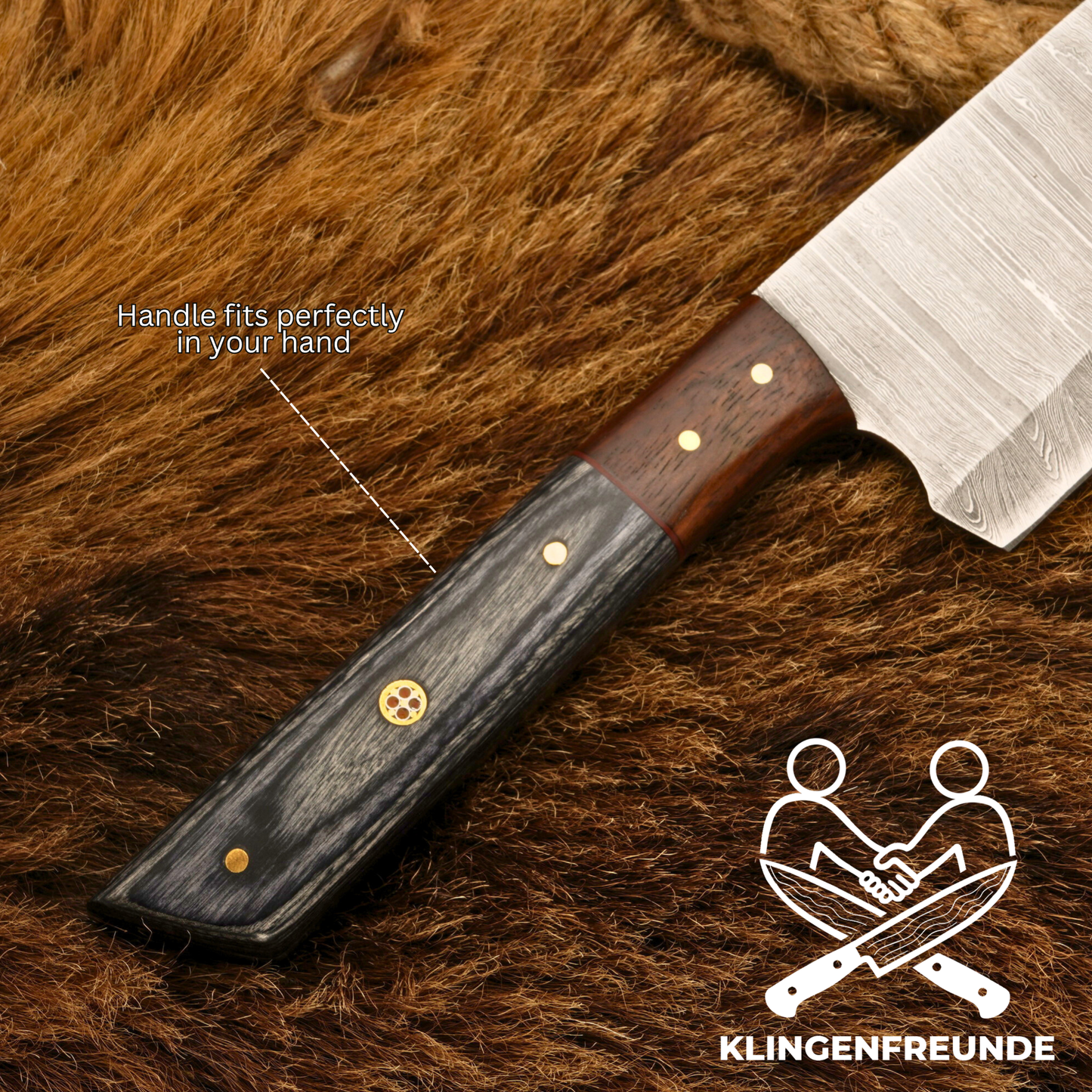 Damast Küchenmesser Kiritsuke - Rosen- & Pakkaholz