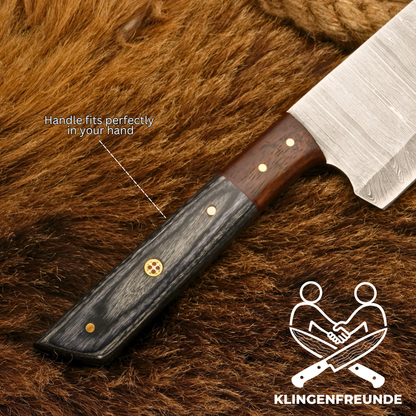 Damast Küchenmesser Kiritsuke - Rosen- & Pakkaholz