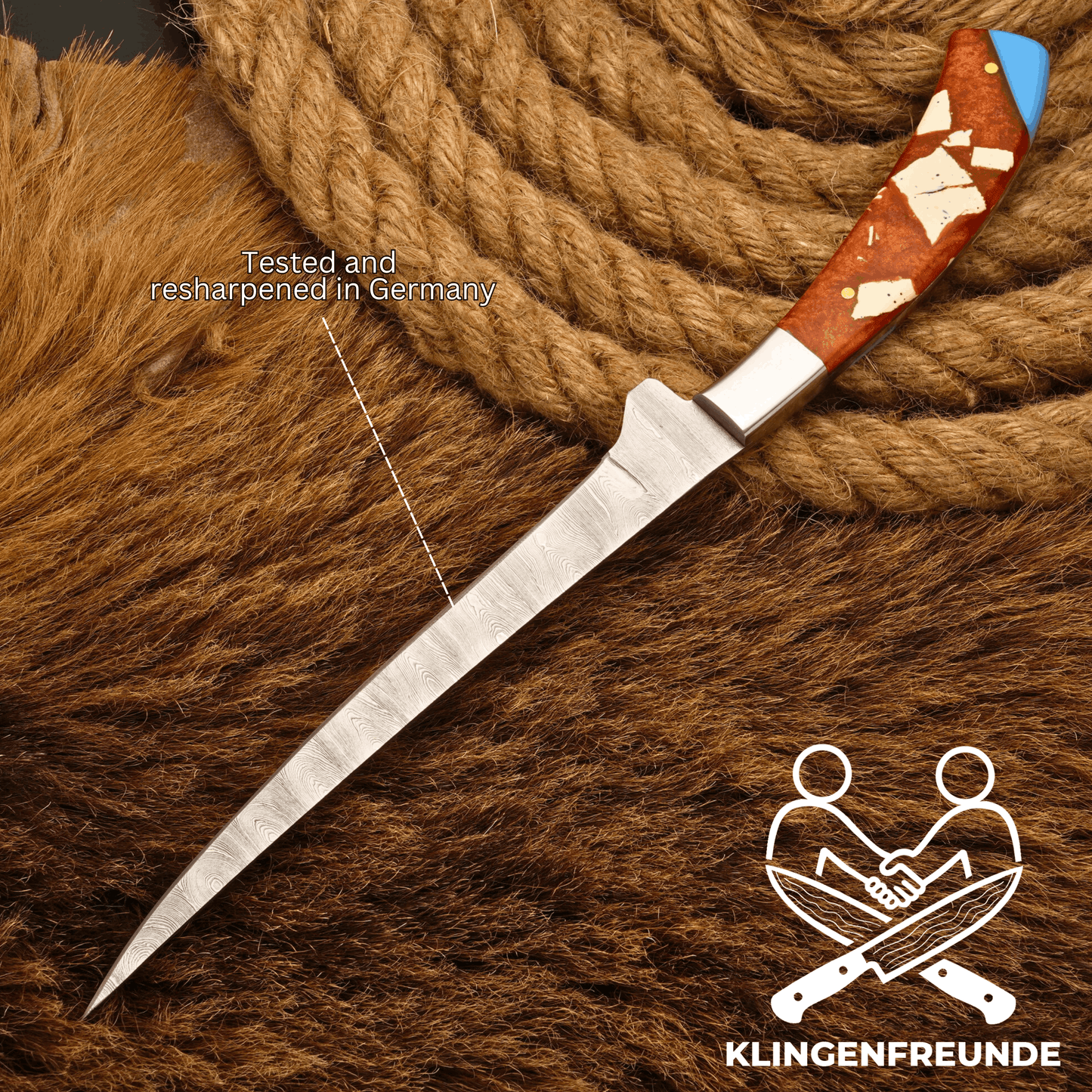 Filletiermesser aus echtem Damaststahl - Resin-Griff