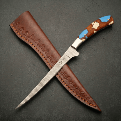 Filletiermesser aus echtem Damaststahl - Resin-Griff