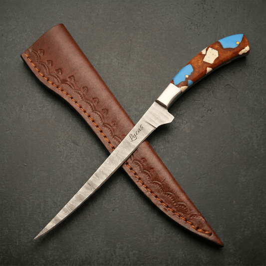 Filletiermesser aus echtem Damaststahl - Resin-Griff