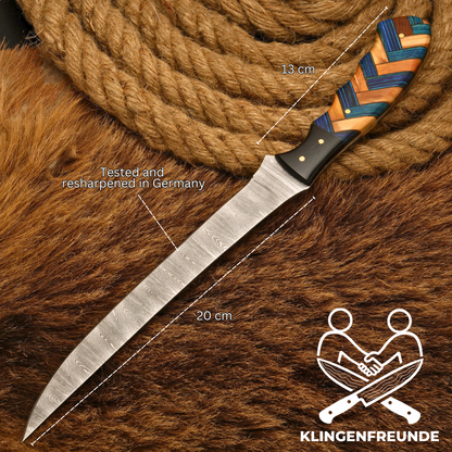 Filletiermesser aus echtem Damaststahl - Olivenholz-Griff