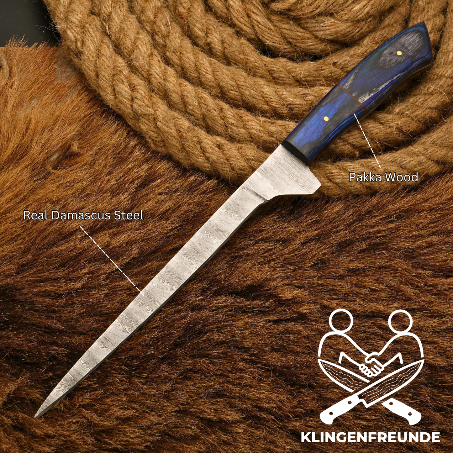 Filletiermesser aus echtem Damaststahl - Feinschliff & Gravur