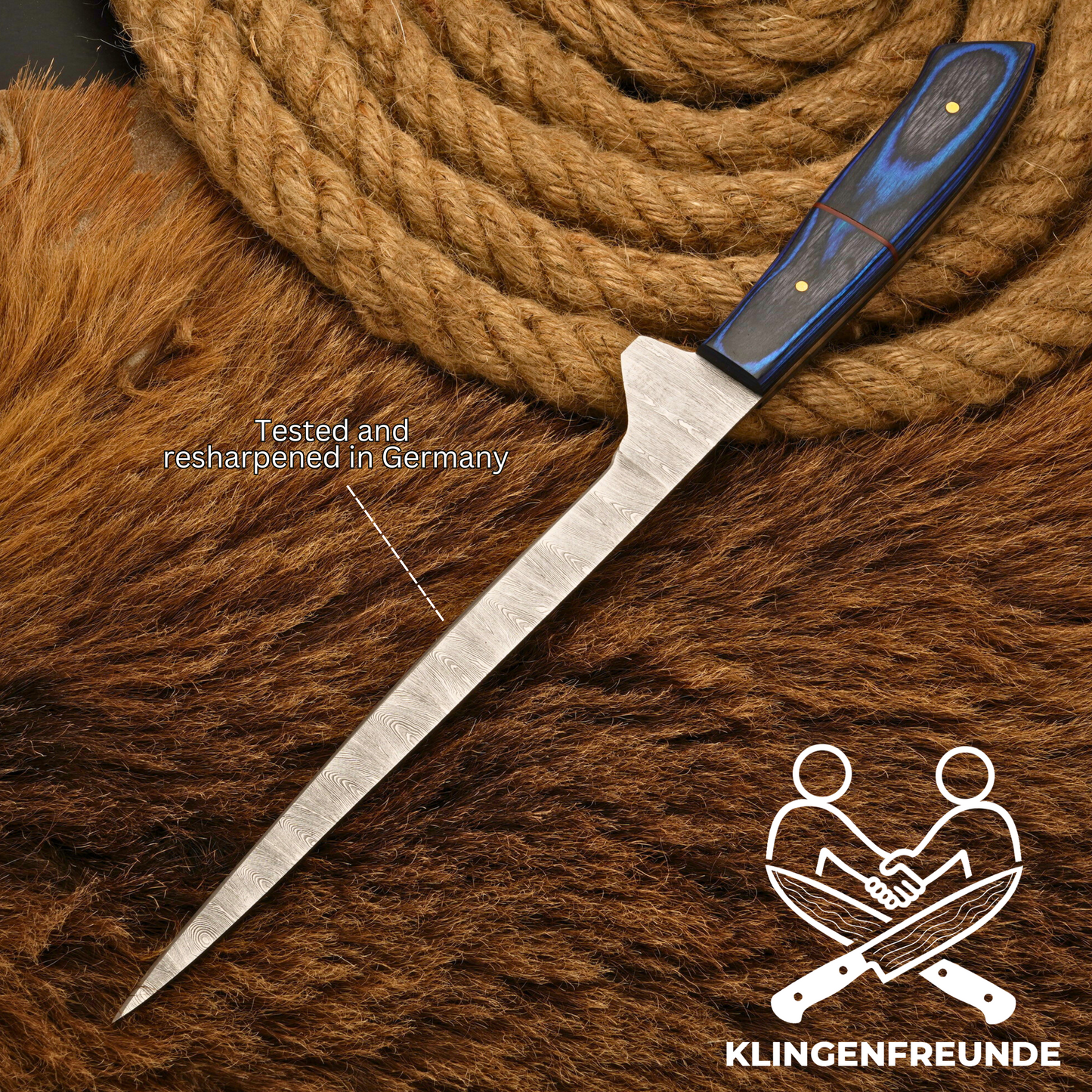 Filletiermesser aus echtem Damaststahl - Feinschliff & Gravur