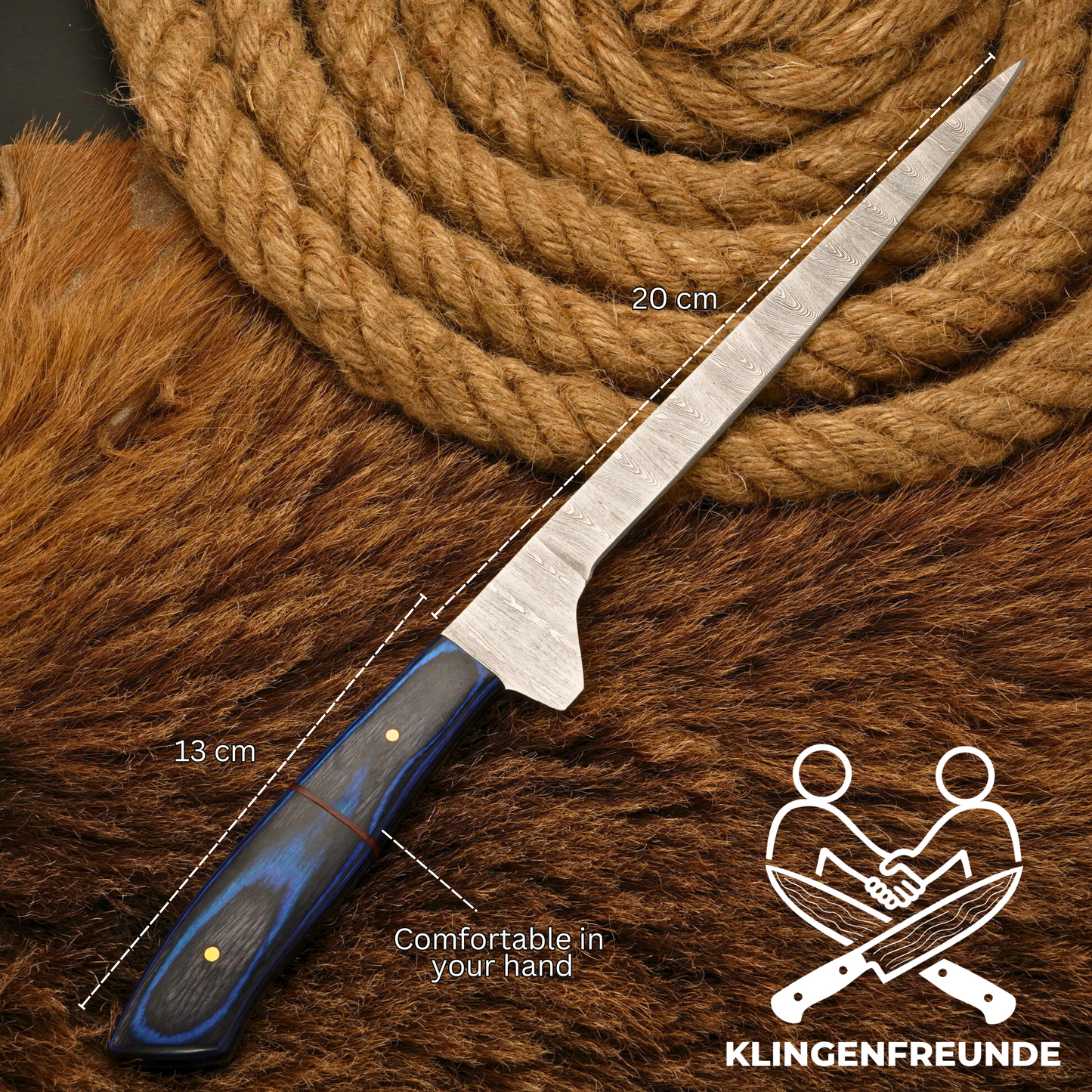 Filletiermesser aus echtem Damaststahl - Feinschliff & Gravur