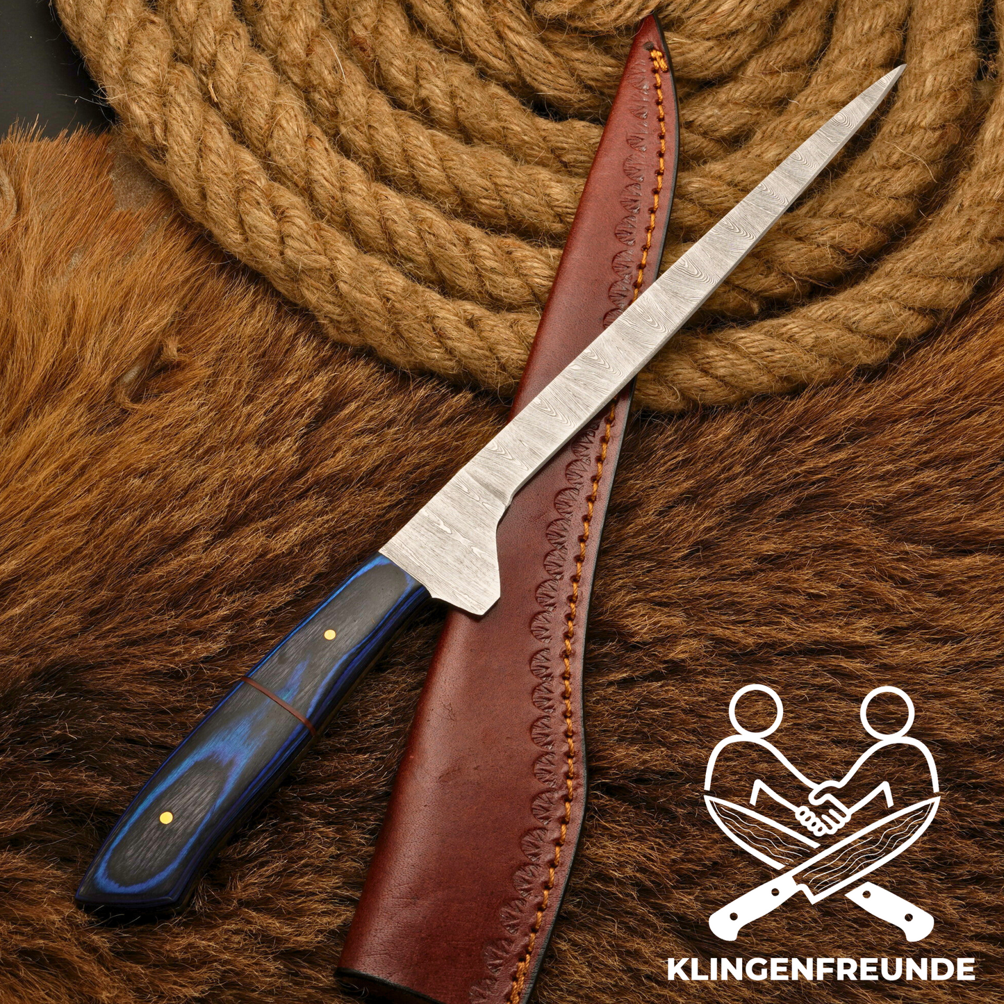 Filletiermesser aus echtem Damaststahl - Feinschliff & Gravur