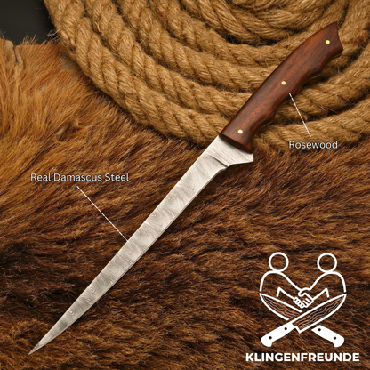 Filletiermesser aus echtem Damaststahl – Rosenholz