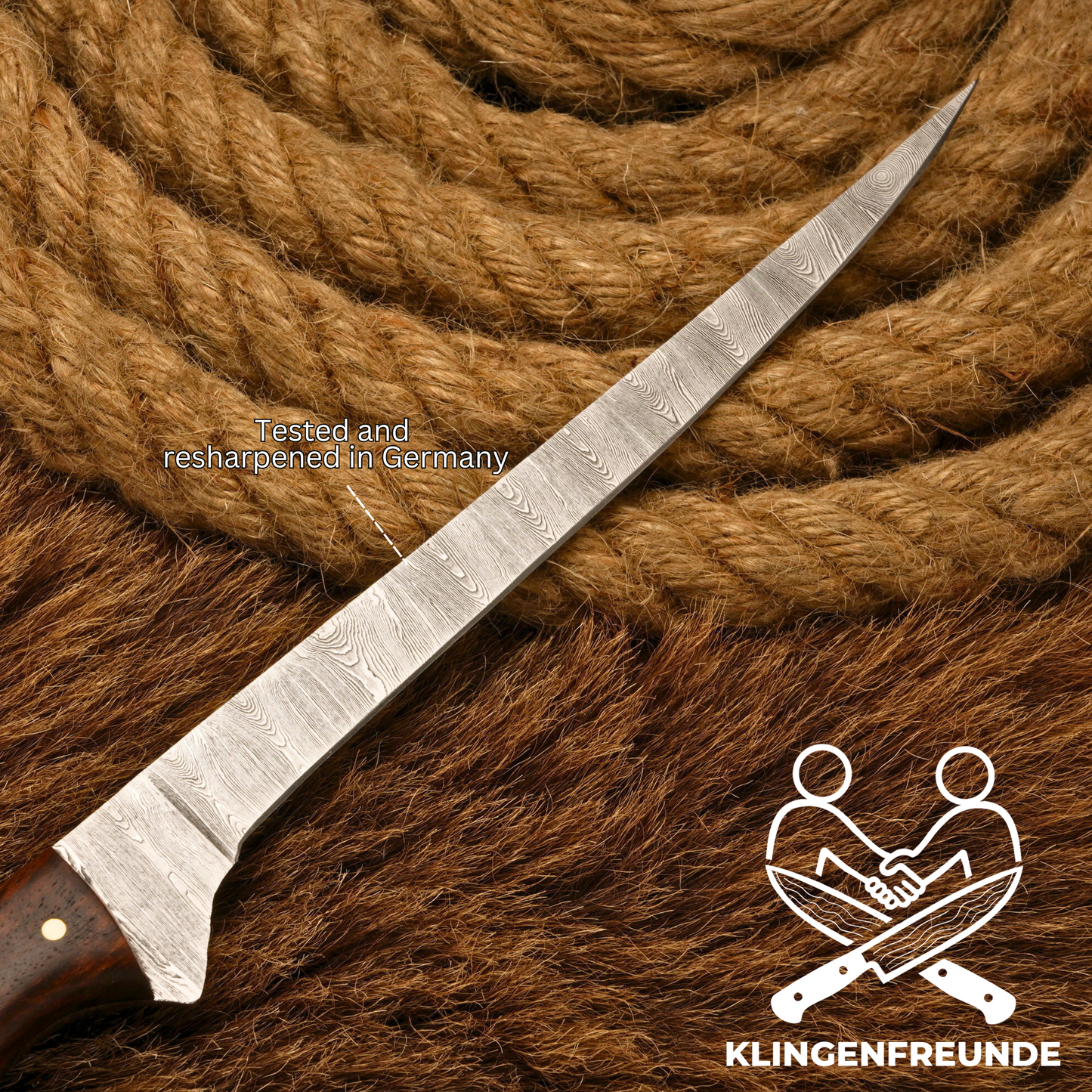 Filletiermesser aus echtem Damaststahl – Rosenholz